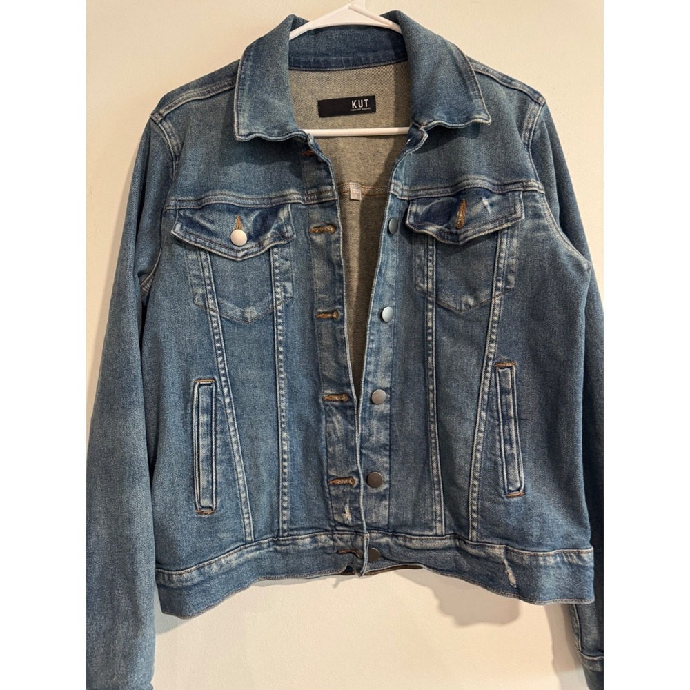 KUT from the Kloth Helena Denim Jacket Womens Large Blue Stretchy Fabric - Picture 3 of 6